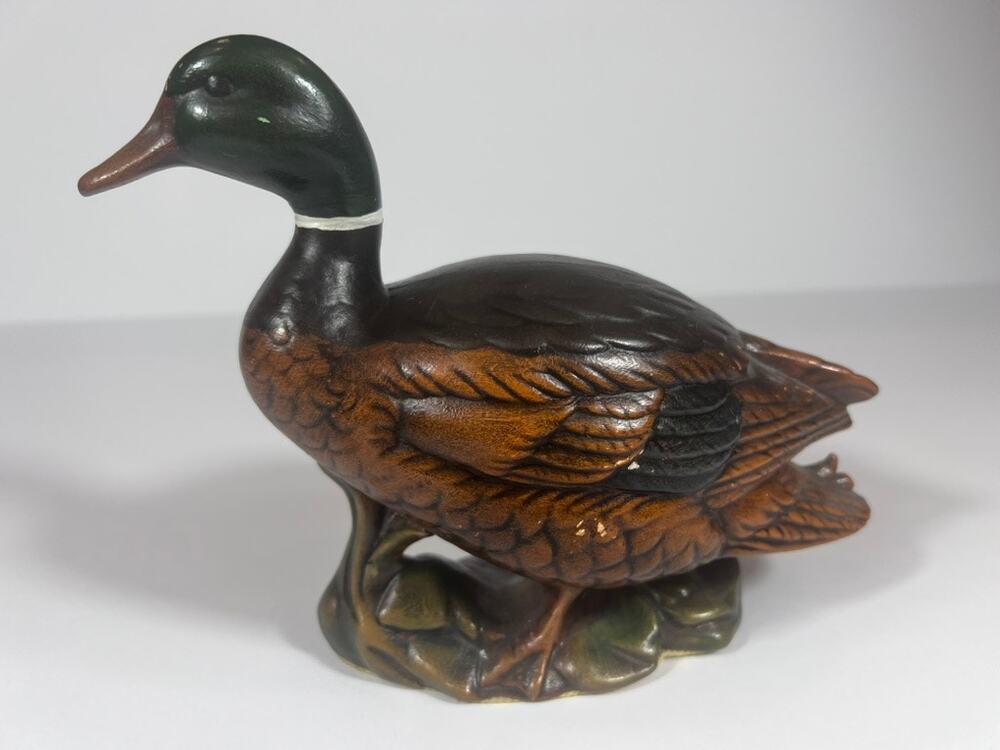 Signed Jan Craft Pottery Duck Figurine – Mid-Century Rustic Home Decor Mallard